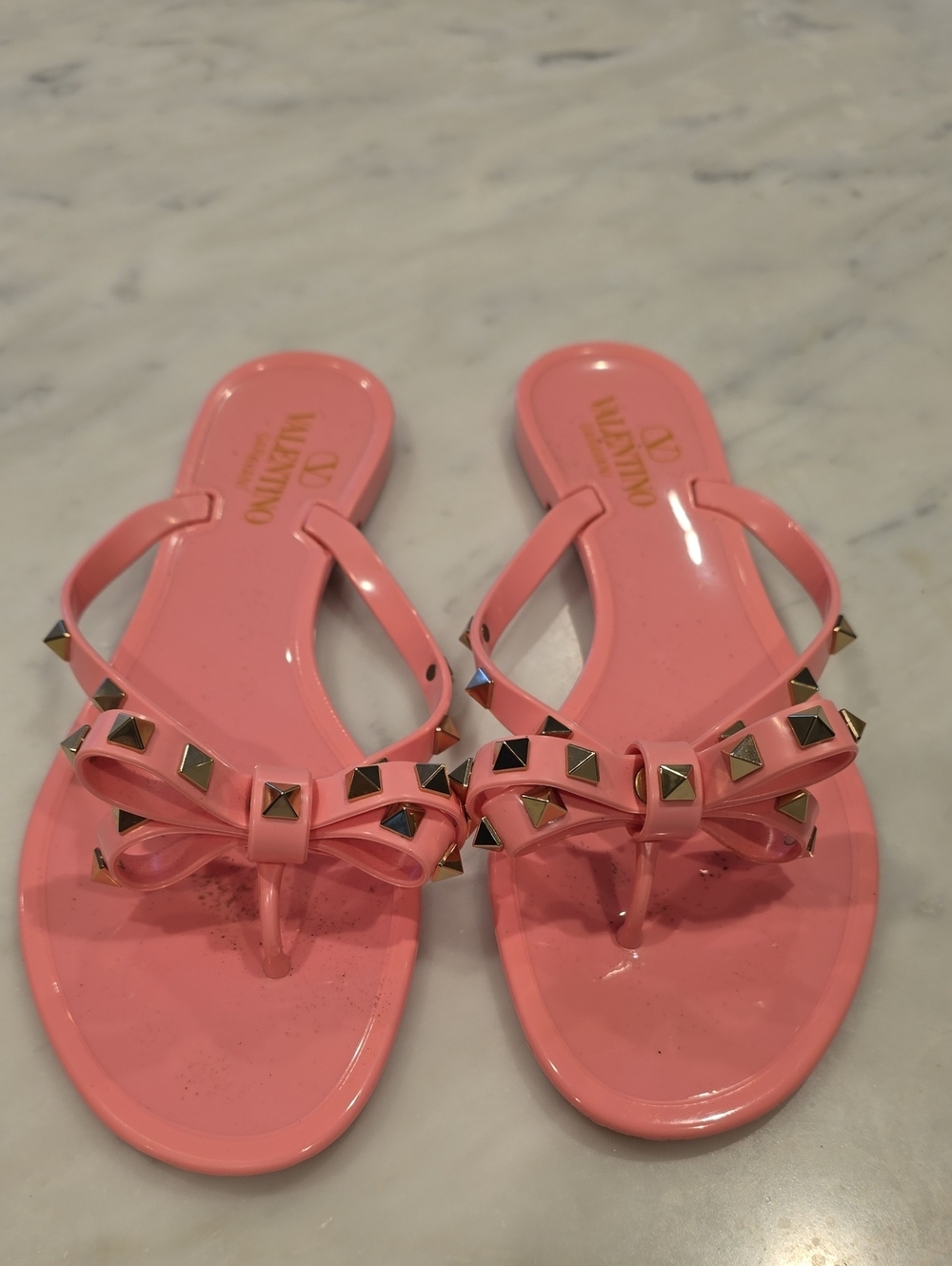 Valentino Pink Bow Jelly Studded Thong Sandals
